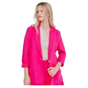 PAPARAZZI Linen Blend Relaxed Single Button Front Fushia pink. Size Medium